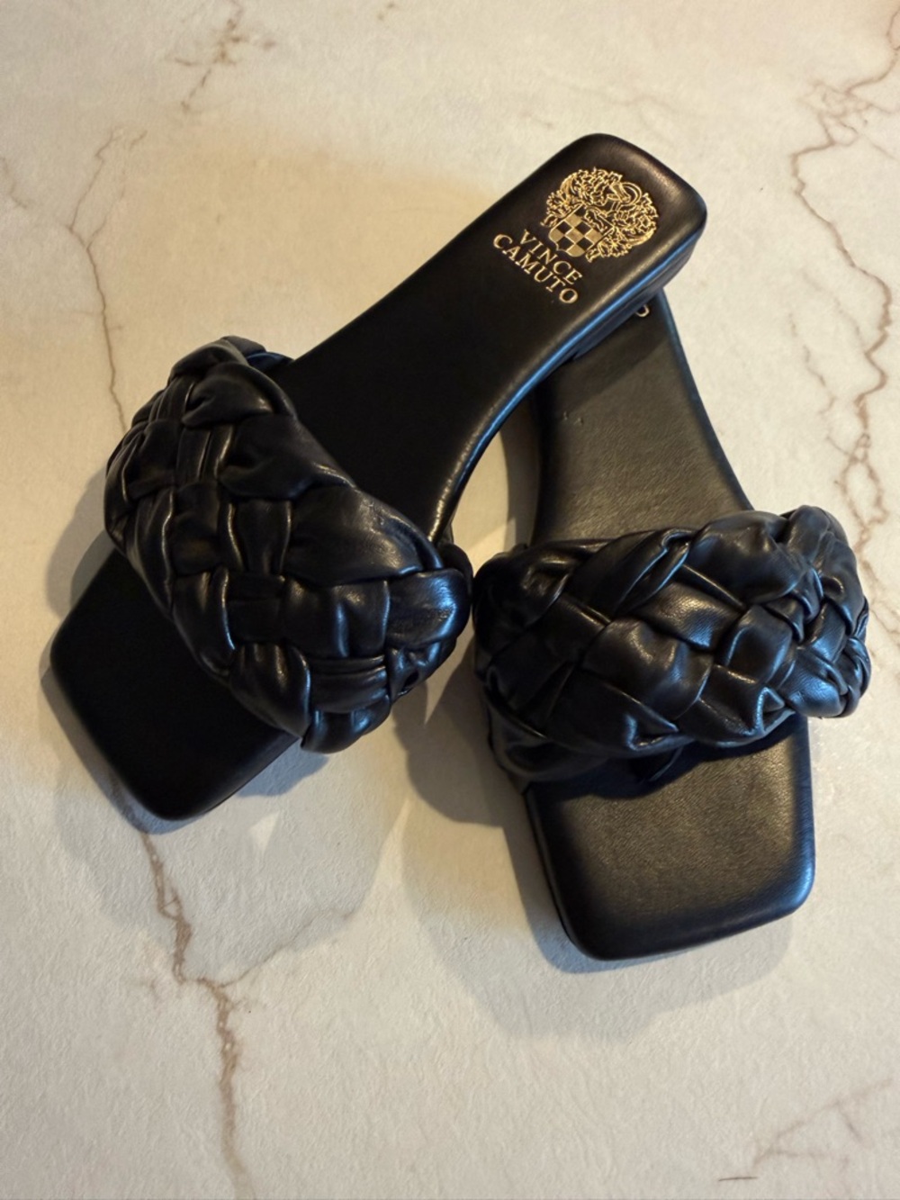 Vince Camuto Black Braided Square-Toe Slide Sandals